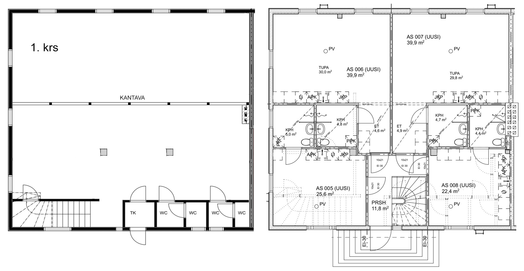 Pohjapiirustus kantava seinä / rakennuslupa